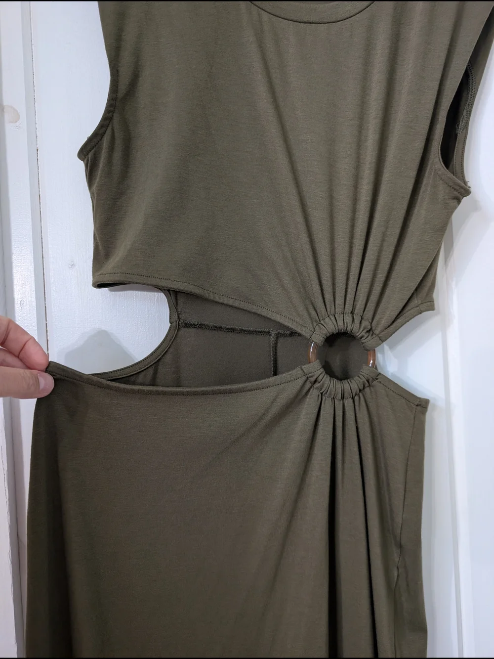 Olive Green Cutout Maxi Dress with Ring Detail Size S